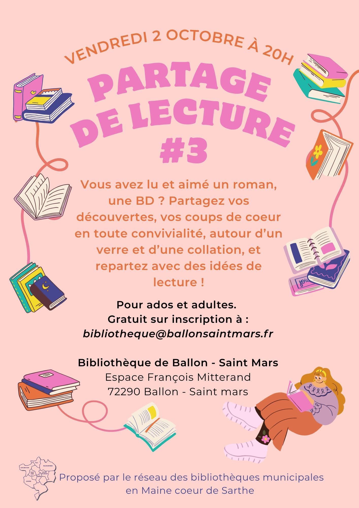 Partage de lecture à Ballon-Saint Mars le Vendredi 2 octobre à 20h