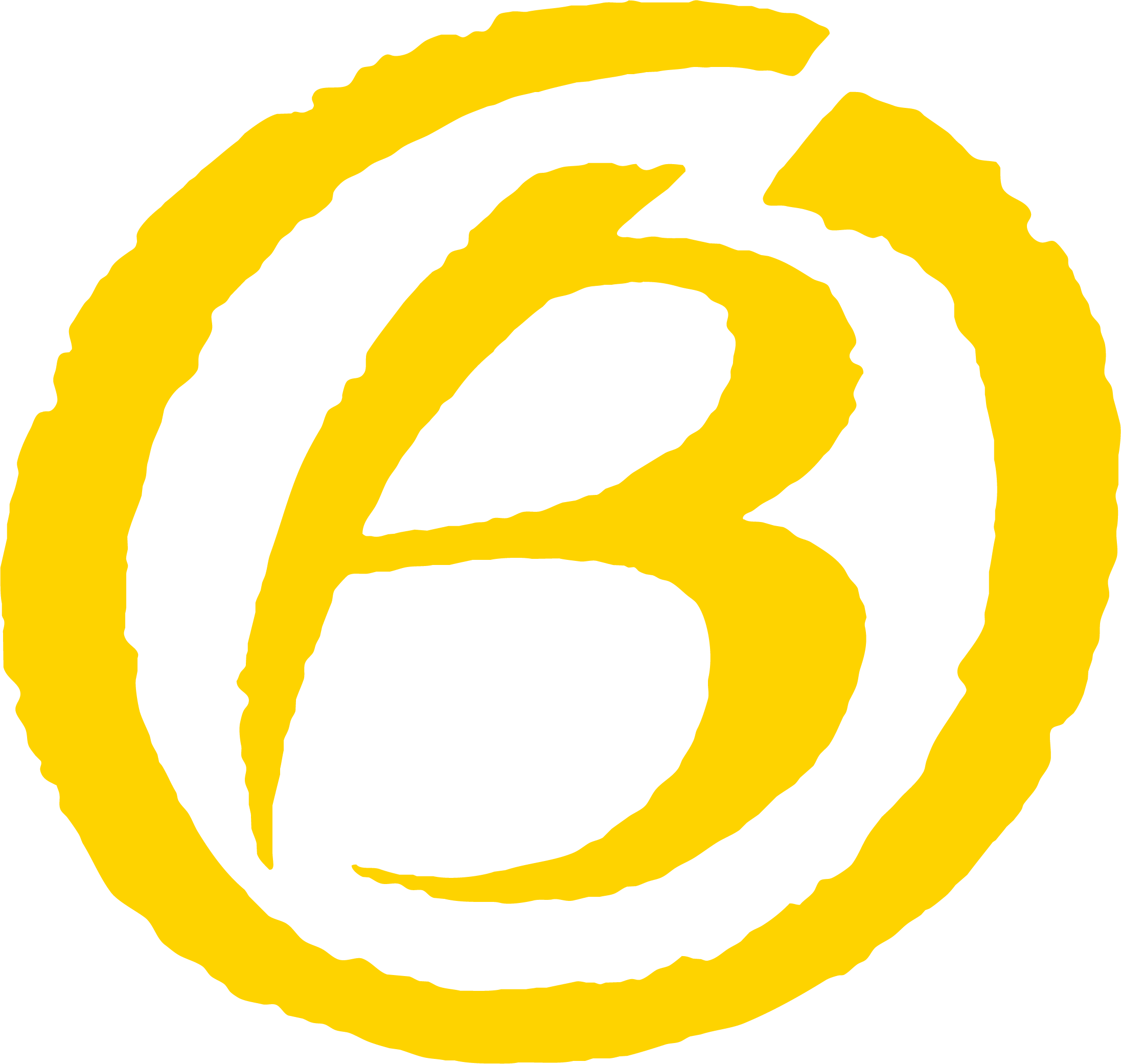 Logo de la librairie Bulle ! Un B jaune entouré d'un cercle jaune